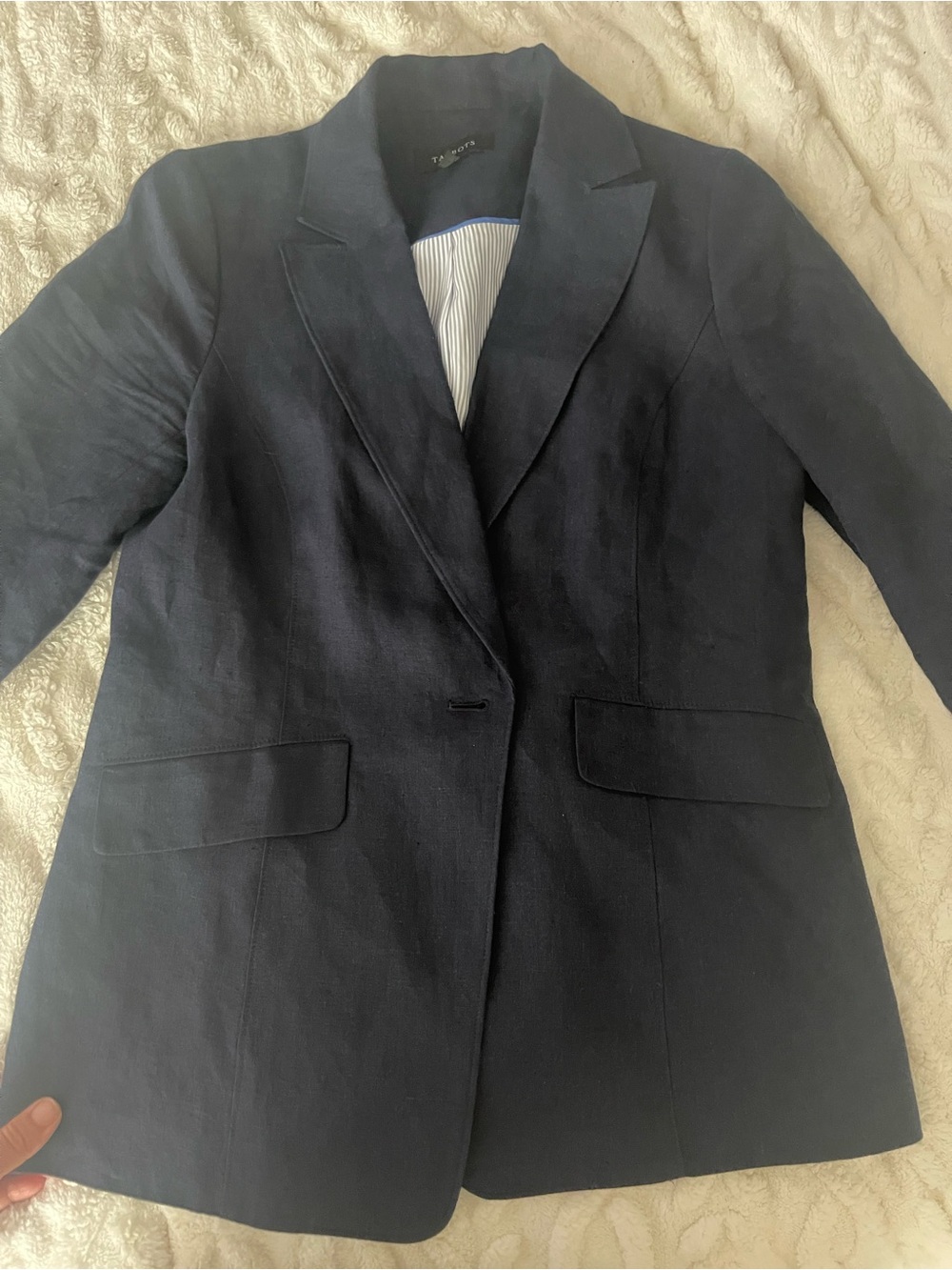 Talbots Navy Blazer with Subtle Stripe Lining